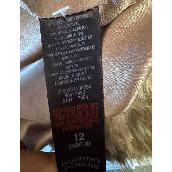 Dorothy Perkins Faux Fur Plush Brown Tan Textured Coat US 8-10 - Picture 11 of 12